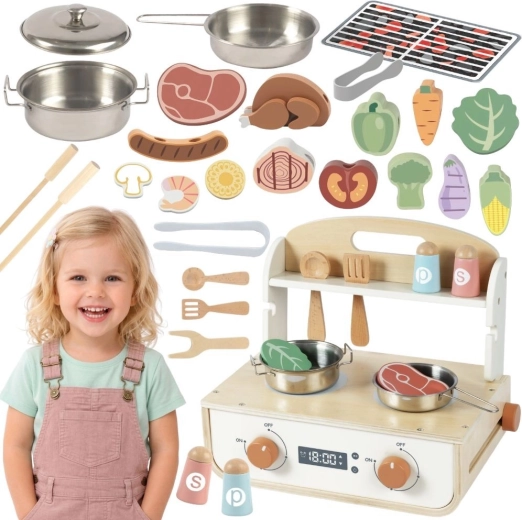 Tooky Toy fornello in legno con griglia e accessori