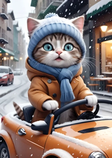 Motivo invernale con un tenero gattino