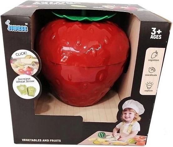 Frutta e verdura da tagliare in una scatola a forma di fragola – 14 pezzi