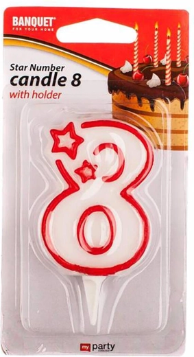 Candela di compleanno numero 8 MY PARTY 7 × 4,5 cm