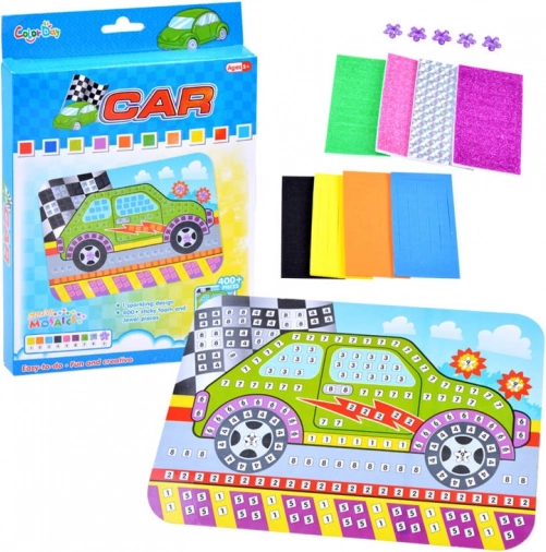 Mosaico creativo in gomma piuma auto – set adesivo per bambini