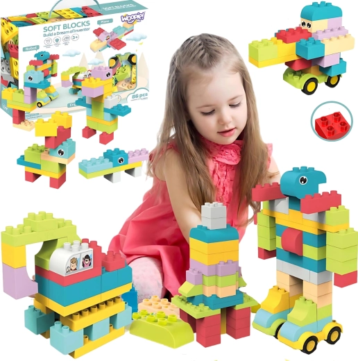 Woopie blocchi da costruzione color pastello con animaletti, 86 pezzi