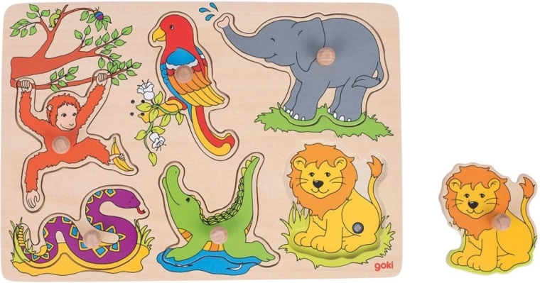 Puzzle sonoro in legno – versi degli animali dello zoo
