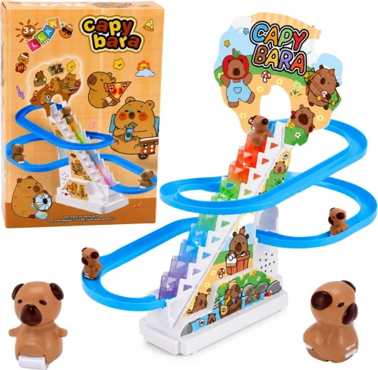 Pista interattiva con scivolo per capibara con luci e musica