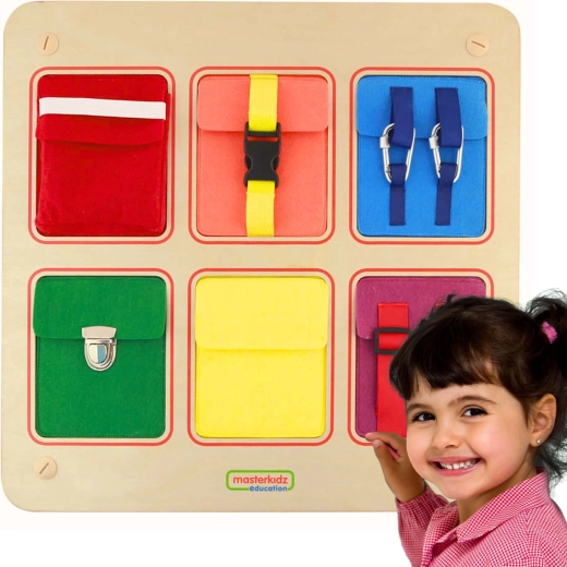 Tavola manipolativa in legno MASTERKIDZ Flex con tasche colorate e chiusure