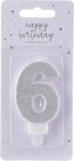 Candela per torta argentata numero 6, 7 cm