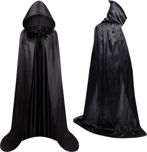 Mantella nera da carnevale con cappuccio 150 cm