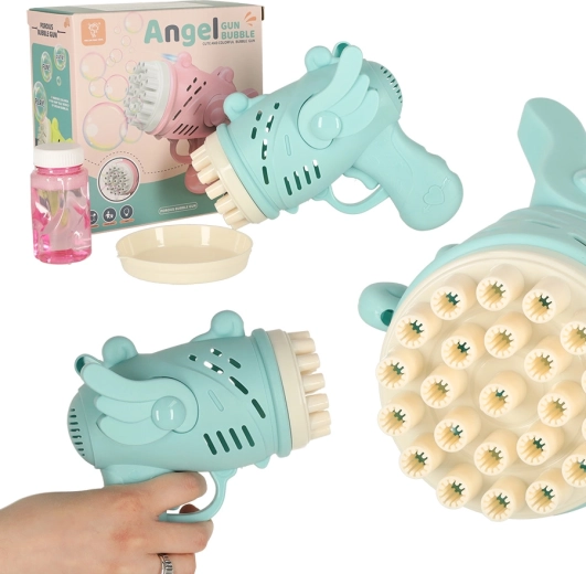 Pistola elettrica per bolle di sapone blu con ali