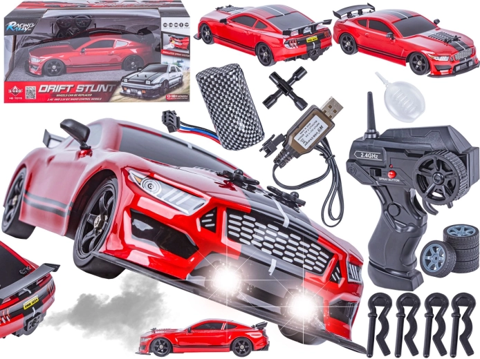 Auto da drift telecomandata Mustang 1:16 2,4 GHz 4WD con effetto vapore e luci LED - 1 pezzo