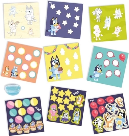 6 schede con Bluey e tante forme colorate