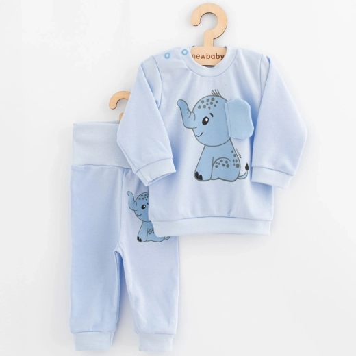 Set per neonati maglietta e pantaloncini felpati New Baby Happy Elephant blu 86 (12–18 mesi)