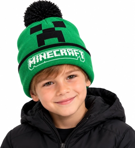 Cappello invernale per bambini Minecraft Creeper con pon-pon
