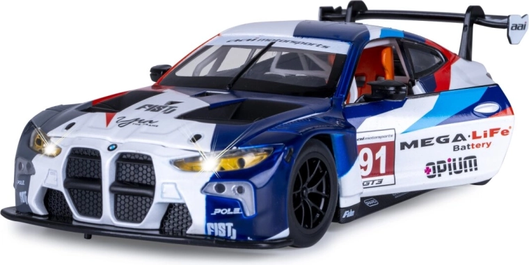 Modello da corsa BMW M4 GT3 JAMARA 1:24 bianco con luci e suoni