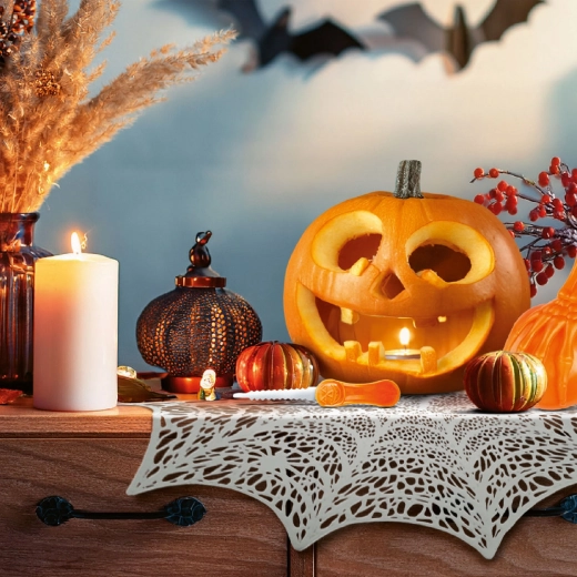 Tovaglietta a forma di ragnatela per Halloween, argento, 37 cm