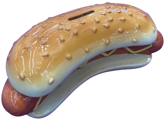 Salvadanaio in ceramica a forma di hot dog