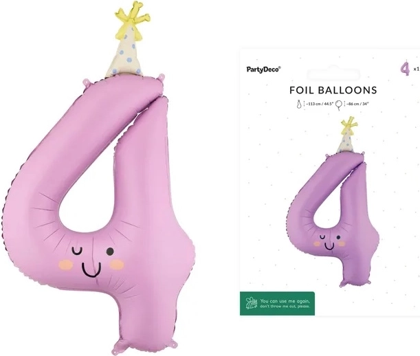 Palloncino in foil numero 4 lavanda con faccina