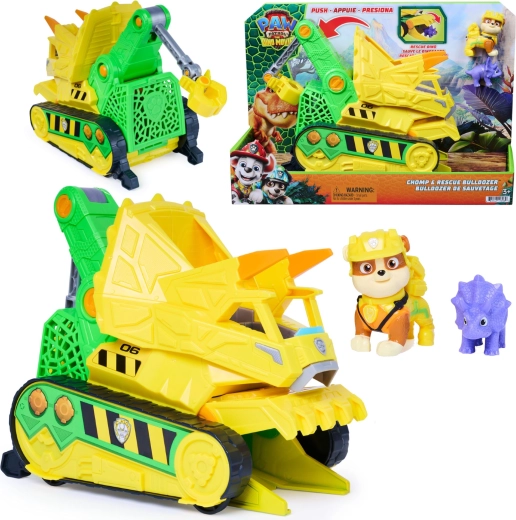 Spin Master Paw Patrol - Il Film – Dino Rescue: bulldozer Chomp & Rescue di Rubble 23 cm con personaggi