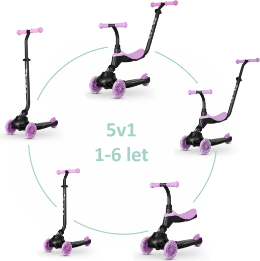 QPLAY sema evo monopattino e cavalcabile per bambini con luci LED, viola