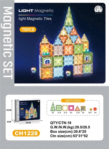 Costruzioni magnetiche 3D con dischi luminosi, 75 pezzi