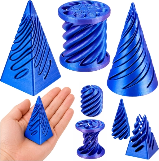 Set sensoriale 3D antistress – cono rotante, cilindro e piramide (blu)