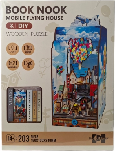 Puzzle 3D in legno Book Nook – Casa volante con illuminazione LED