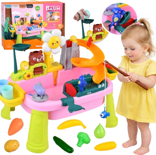 Grande tavolo d’acqua per bambini con scivolo e 40 accessori