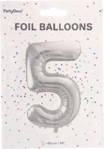 Palloncino in foil numero 5 argento 86 cm