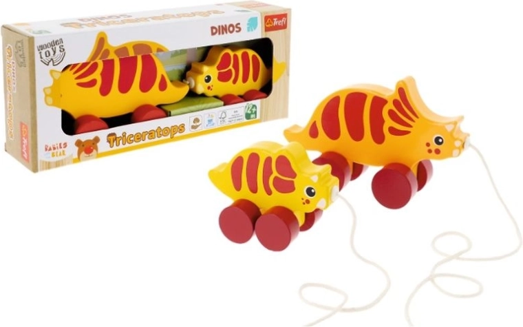 Trefl giocattolo in legno da trainare dinosauri – Triceratops