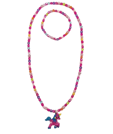 Set di gioielli per bambini con ciondolo unicorno rosa