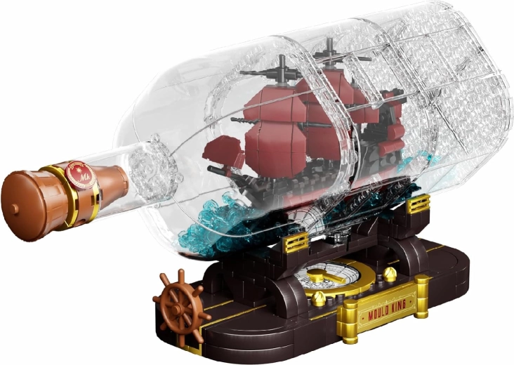 Set di costruzioni Mould King, nave pirata in una bottiglia rossa, 885 pezzi