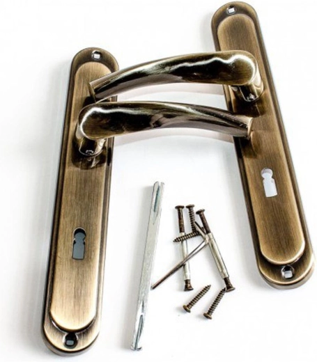 Maniglia per porta ATENA con cilindro a chiave 72 mm, patina