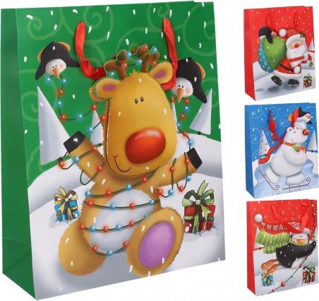 Busta regalo natalizia L 39 × 30 × 12 cm Motivi di Natale