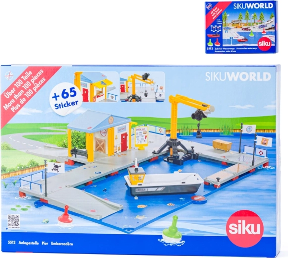 Siku World porto di carico con molo e barca