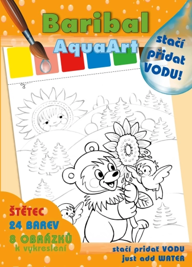 Akim AquaArt album da colorare basta aggiungere acqua Orsetto Baribal con set di acquerelli e pennello