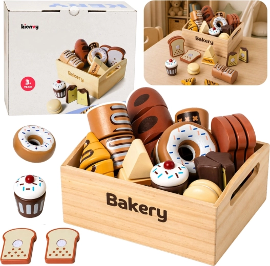 Mini panetteria in legno – set di prodotti da forno con velcro in cassetta (10 pz)