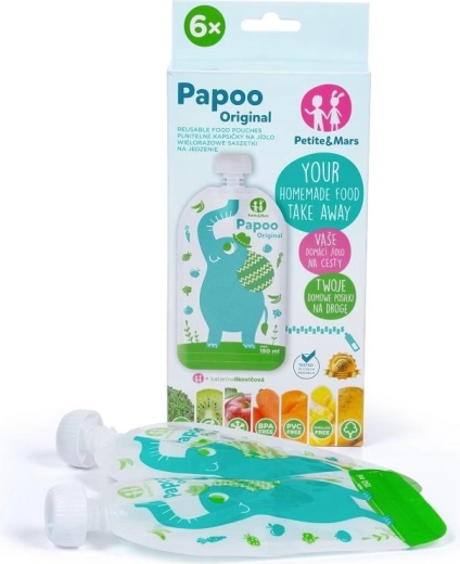 Petite&Mars sacchetti riutilizzabili per alimenti Papoo elefante 150 ml (6 pz)