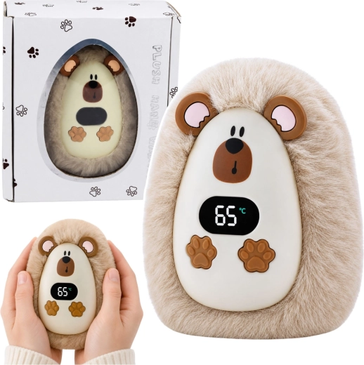 Scaldamani ricaricabile in peluche a forma di riccio con display della temperatura (USB‑C)