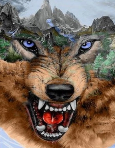 Norimpex pittura con diamanti lupo e montagne 80 × 40 cm