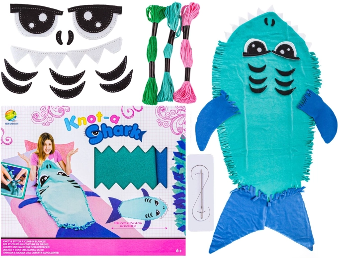 Kit creativo di cucito fai-da-te: sacco a pelo/coperta in peluche squalo