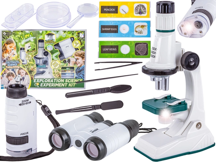 Set scientifico educativo 3 in 1: microscopio, telescopio e lente d’ingrandimento tascabile fino a 1200×
