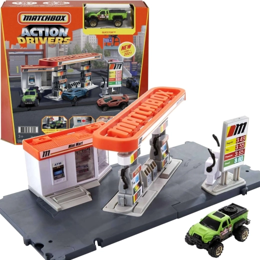 Matchbox Action Drivers stazione di servizio con auto Questor