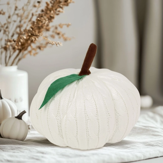 Decorazione tessile di Halloween a forma di zucca bianca 20 cm