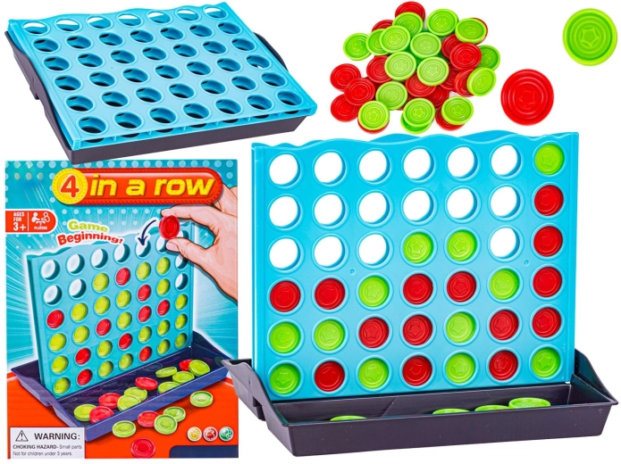 Gioco da tavolo logico 4 in fila (4 in a row) con tabellone e gettoni
