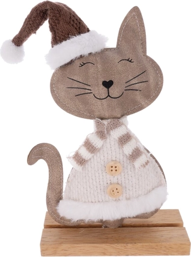 Decorazione natalizia: gatto in legno e pelliccia sintetica