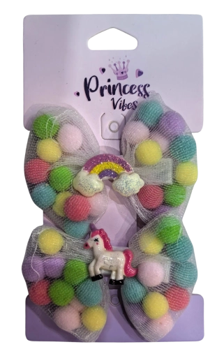 PINK set di grandi fermagli per capelli con pon-pon e unicorno, 2 pz