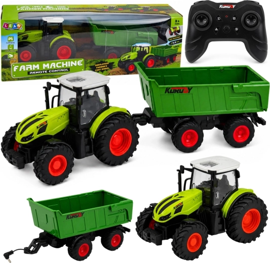 Trattore agricolo RC con rimorchio ribaltabile 1:24 con luci LED