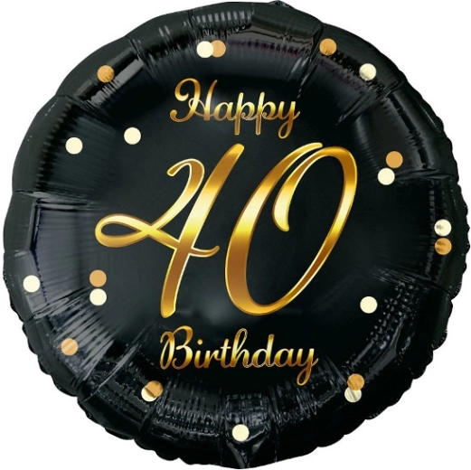 Palloncino in foil Happy 40th Birthday nero con stampa dorata