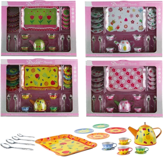 Set da tè in latta per bambini con stampa, 19 pezzi