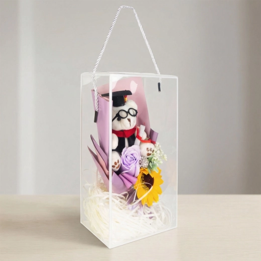 Decorazione artificiale con girasole e orsetto in confezione regalo