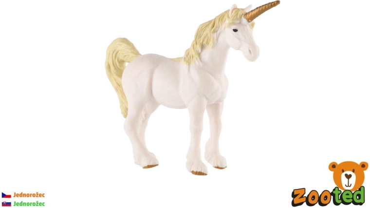 Unicorno di plastica bianco e dorato 16 cm